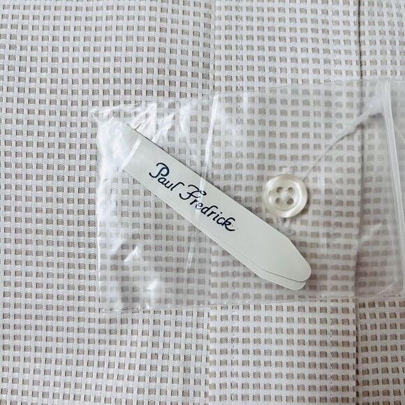 Paul Fredrick Dress Shirt 16-32 Tan Plaid Imperial 100’s 2 Ply Cotton Dobby - Picture 5 of 5